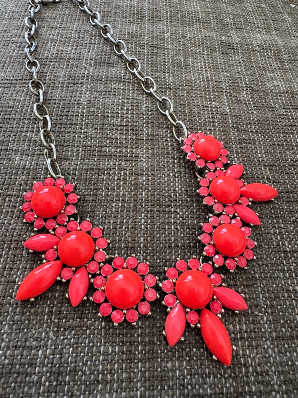 J. Crew Coral Red Floral Cluster Necklace